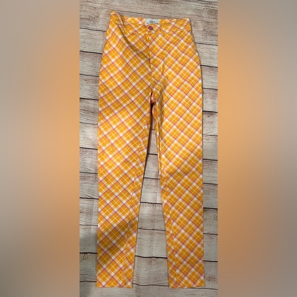 Urban Outfitters Orange Pink Plaid High Waisted Pants 0 - Picture 1 of 7